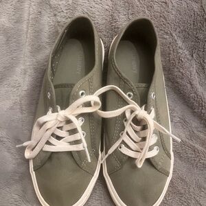 Old Navy Olive Green Canvas Sneakers with Cream Laces